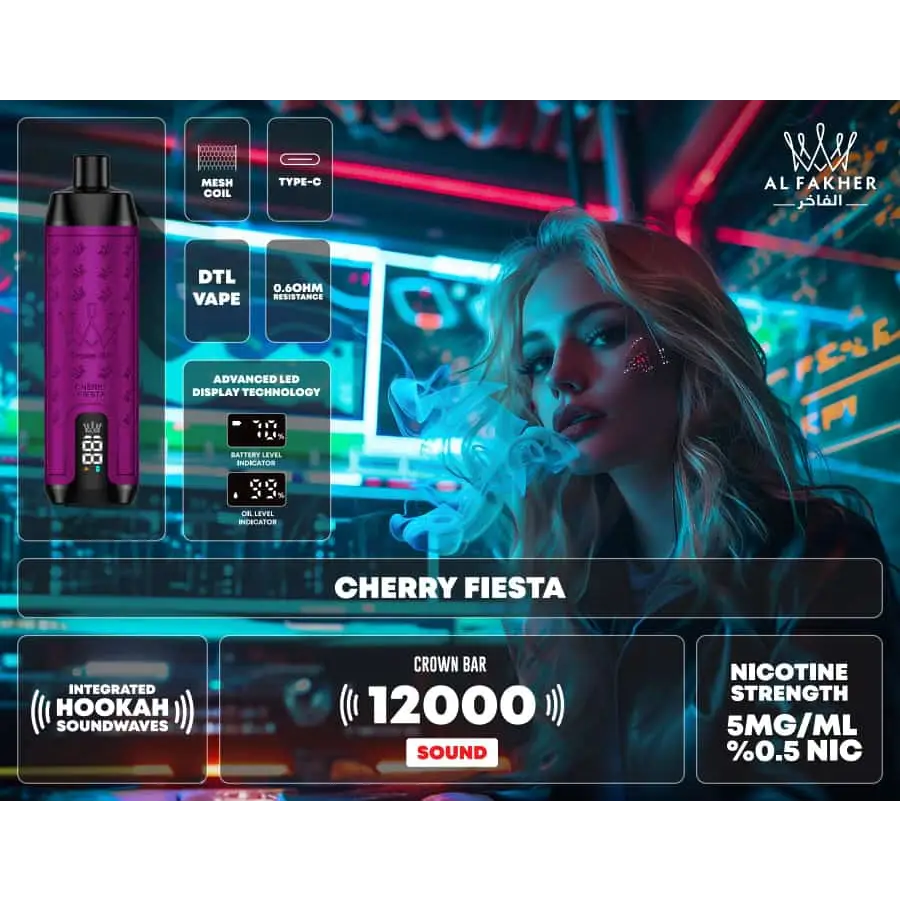 Al Fakher 12000 Puffs Integrated Hookah Sound Wave Disposable Vape - Cherry Fiesta - Disposable Vape - Vapes Uae