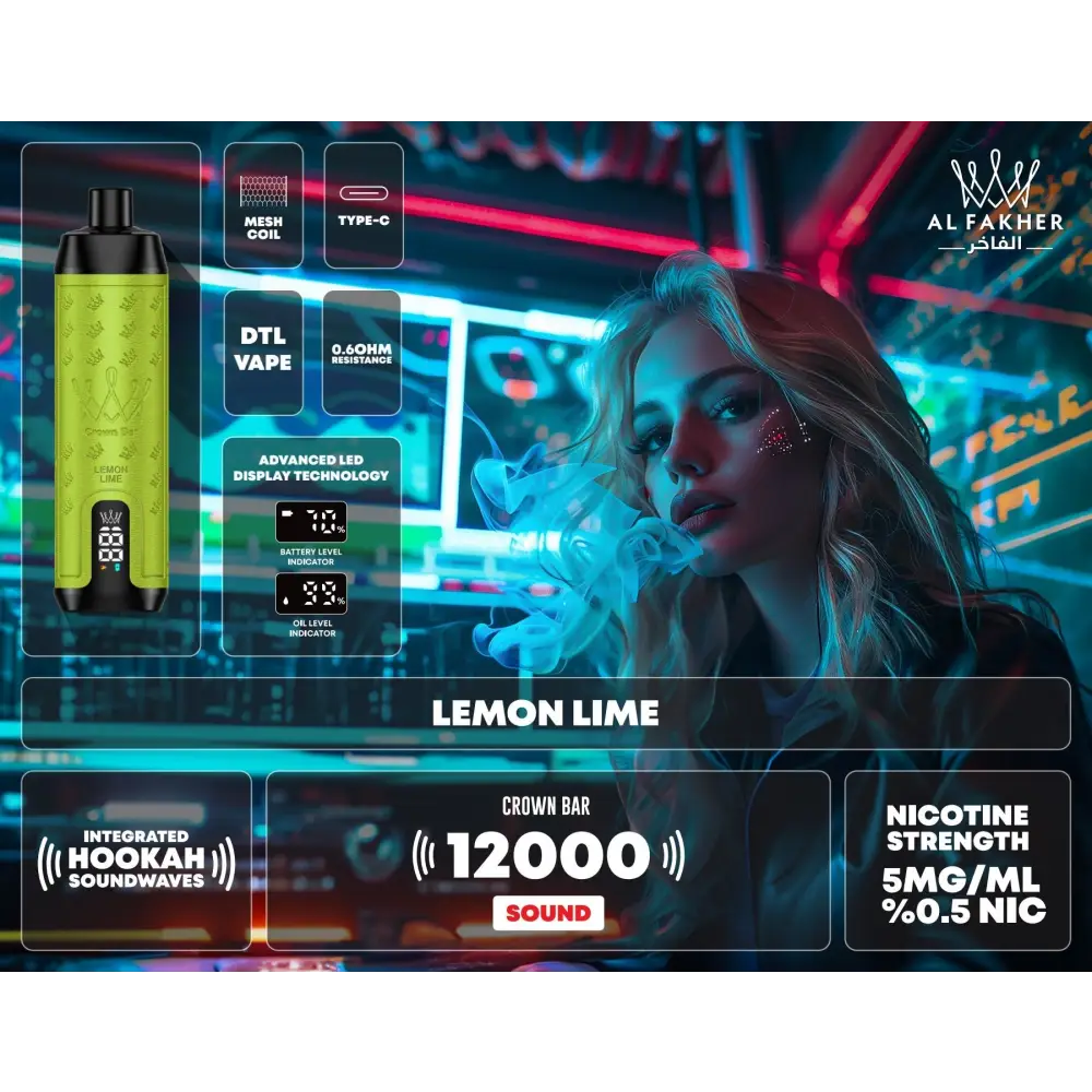 Al Fakher 12000 Puffs Integrated Hookah Sound Wave Disposable Vape - Lemon Lime - Disposable Vape - Vapes Uae