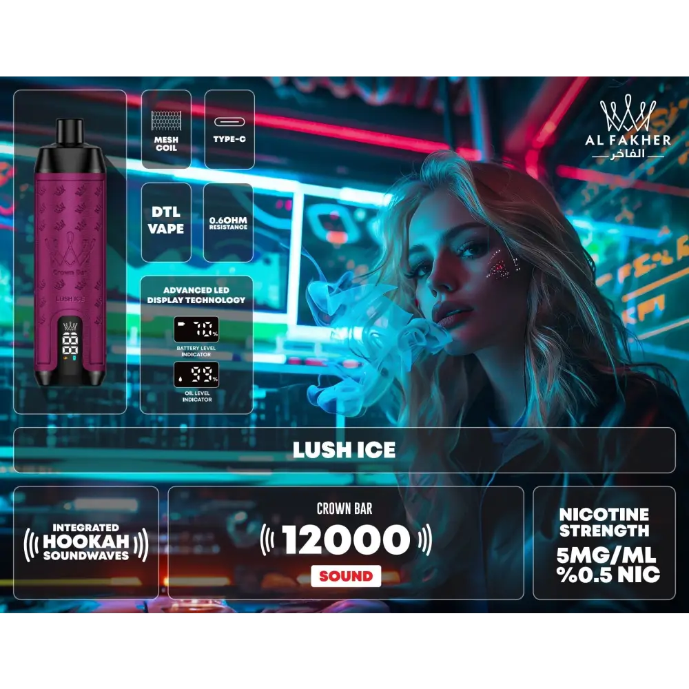 Al Fakher 12000 Puffs Integrated Hookah Sound Wave Disposable Vape - Lush Ice - Disposable Vape - Vapes Uae