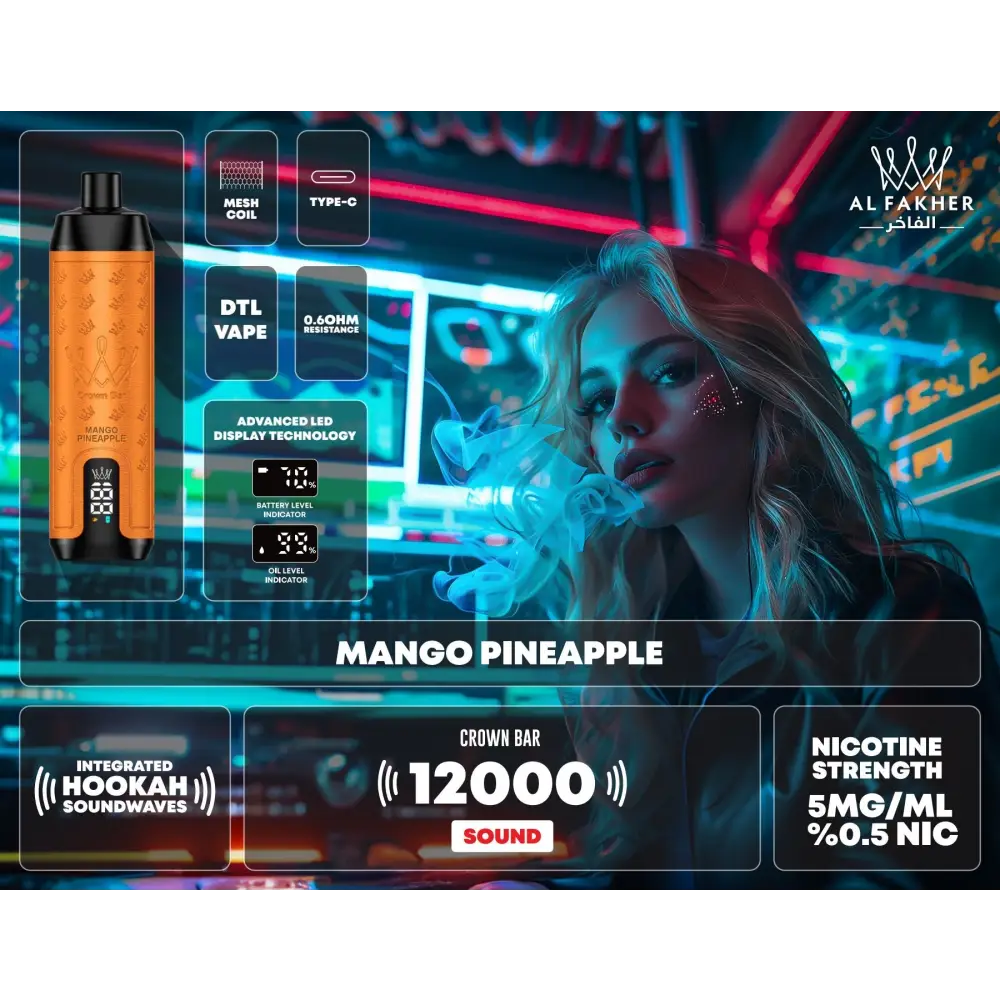Al Fakher 12000 Puffs Integrated Hookah Sound Wave Disposable Vape - Mango Pineapple - Disposable Vape - Vapes Uae