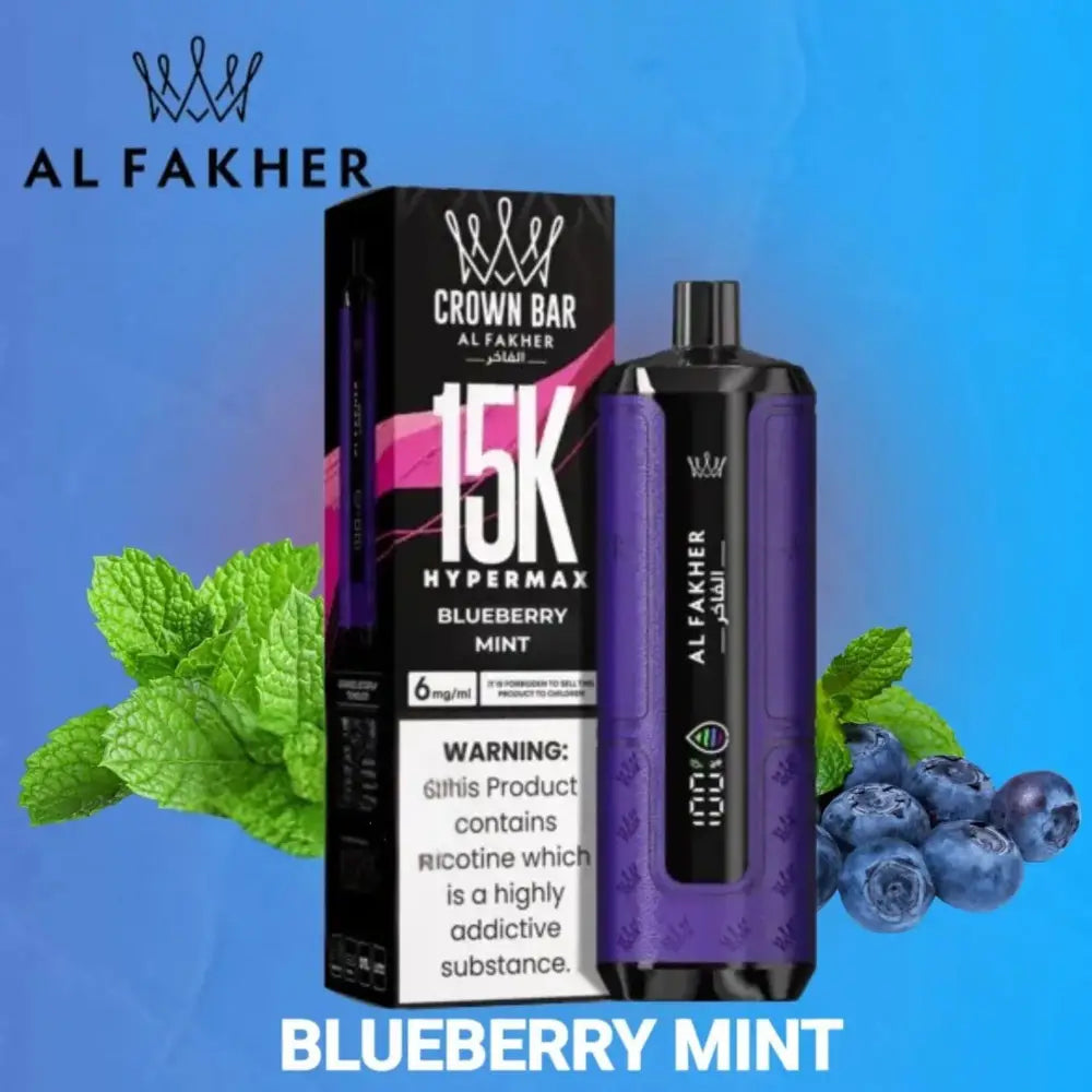 Al Fakher Crown Bar Hypermax 15000 Puffs Disposable Vape - Blueberry Mint - Disposable Vape - Vapes Uae