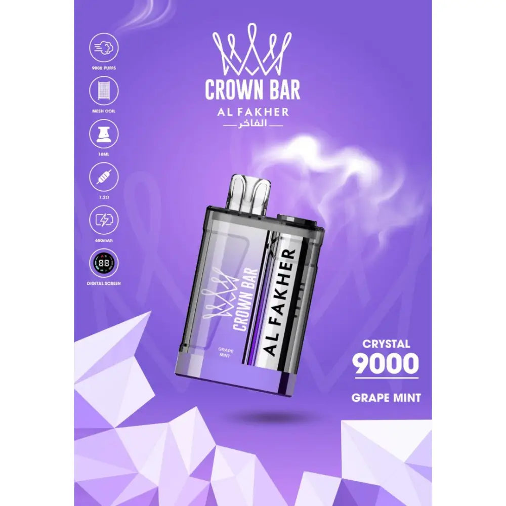 Al Fakher Crystal 9000 Puffs Disposable Vape - Grape Mint - Disposable Vape - Vapes Uae