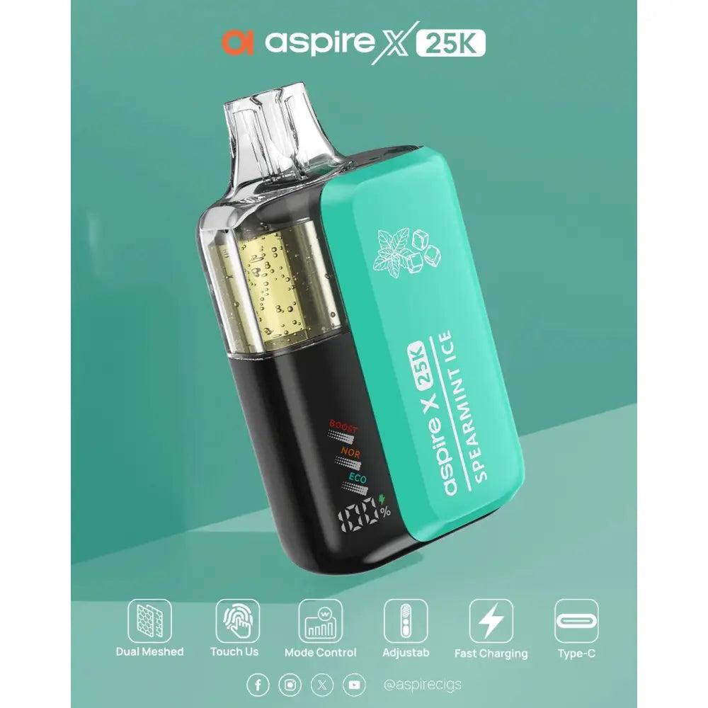 Aspire x 25000 Puffs Disposable Vape - Spearmint Ice - Disposable Vape - Vapes Uae
