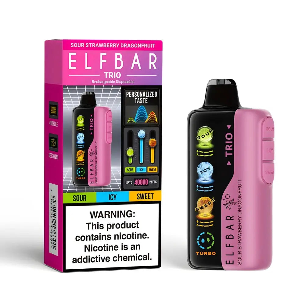 Elfbar Trio 40000 Puffs Disposable Vape - Sour Strawberry Dragonfruit - Disposable Vape - Vapes Uae
