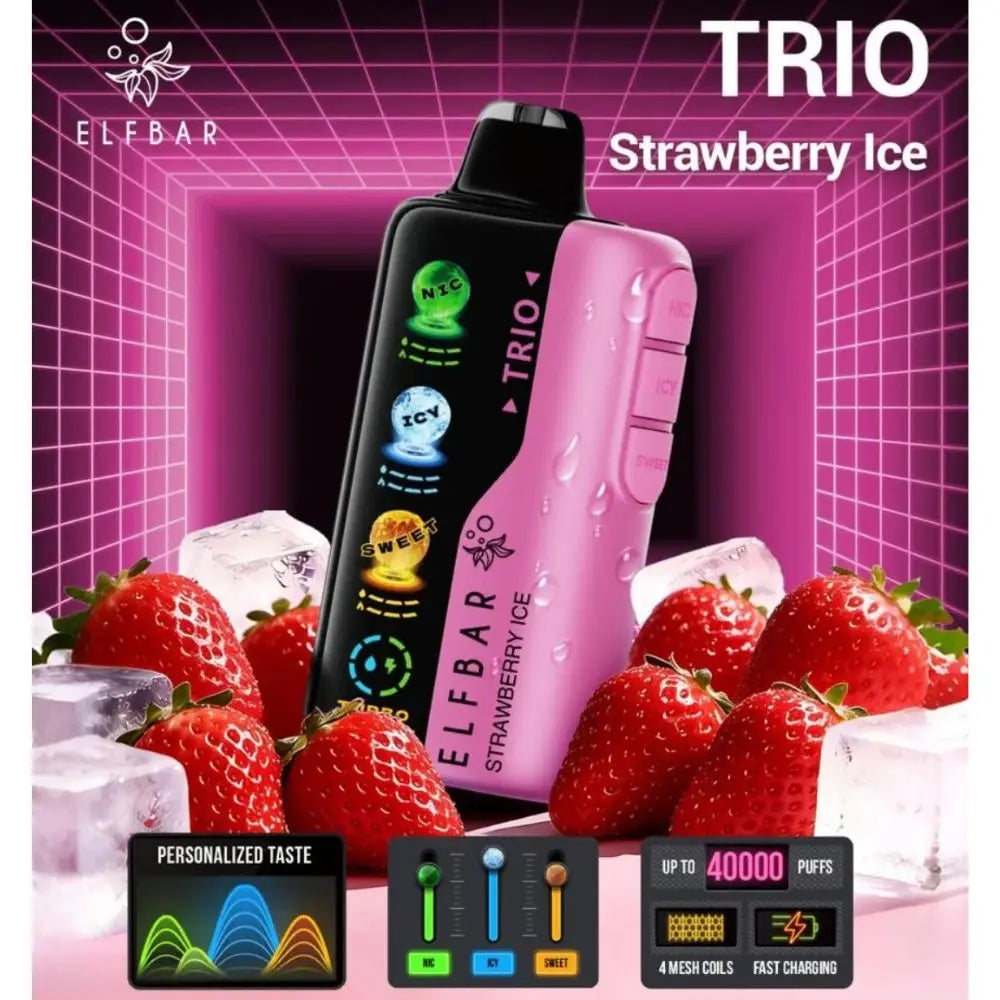 Elfbar Trio 40000 Puffs Disposable Vape - Strawberry Ice - Disposable Vape - Vapes Uae