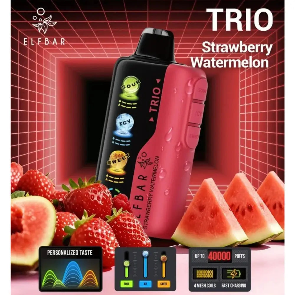 Elfbar Trio 40000 Puffs Disposable Vape - Strawberry Watermelon - Disposable Vape - Vapes Uae