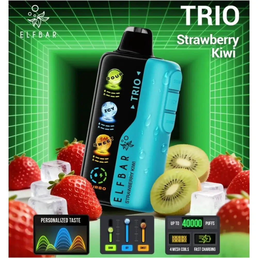 Elfbar Trio 40000 Puffs Disposable Vape - Strawberry Kiwi - Disposable Vape - Vapes Uae