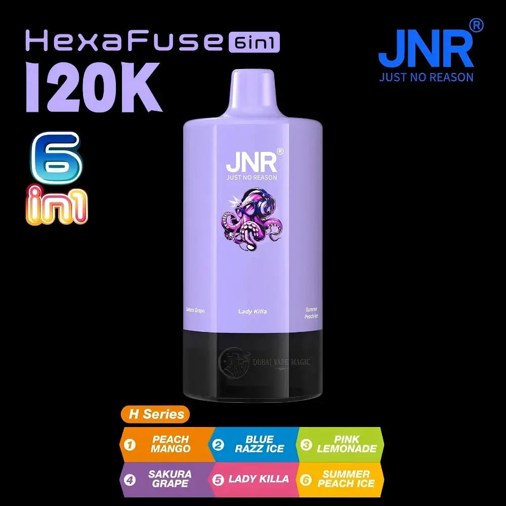 Jnr Hexafuse 6 in 1 120000 Puffs Disposable Vape - h Series (peach Mango | Blue Razz Ice | Pink Lemonade | Sakura Grape
