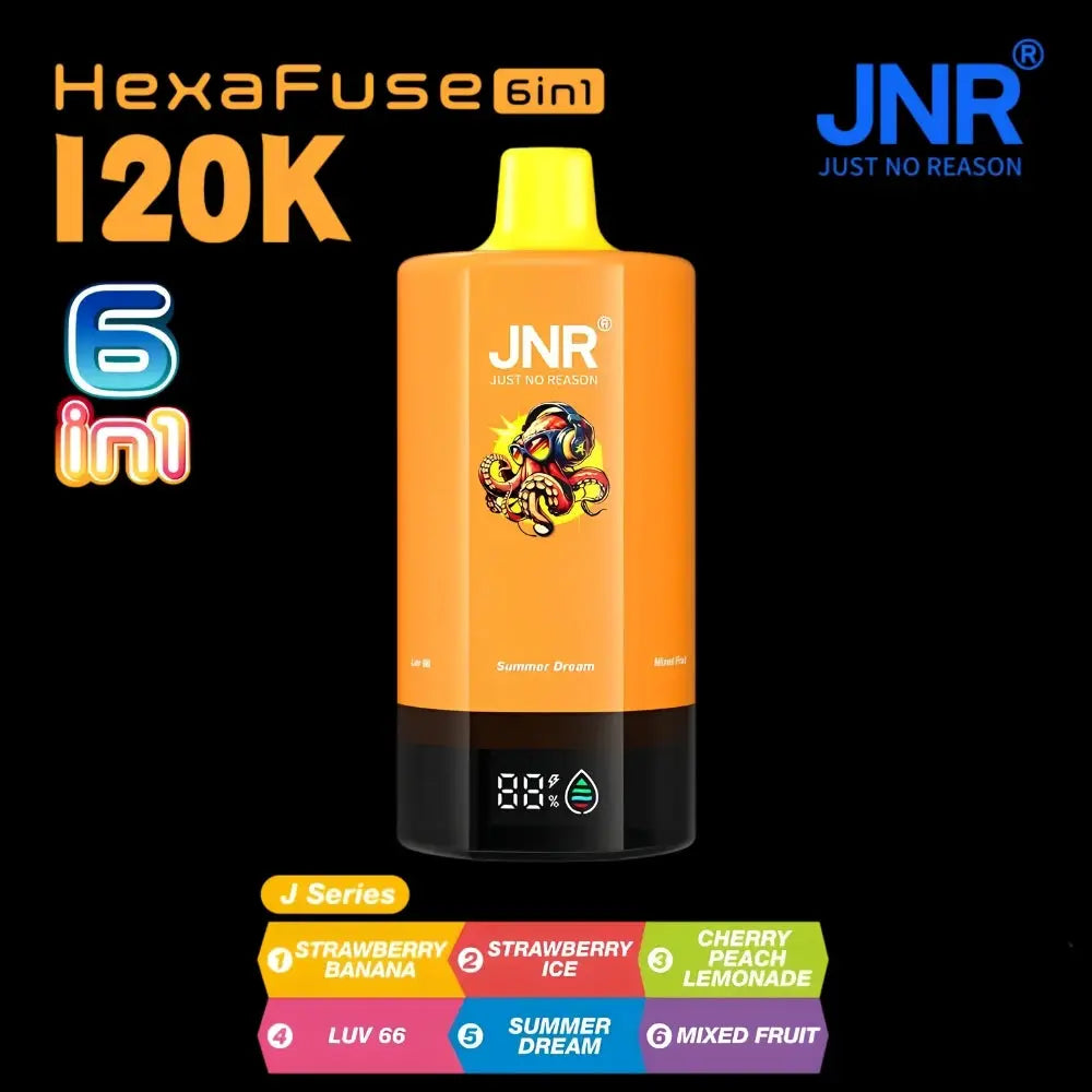Jnr Hexafuse 6 in 1 120000 Puffs Disposable Vape - j Series (strawberry Banana | Strawberry Ice | Cherry Peach Lemonade