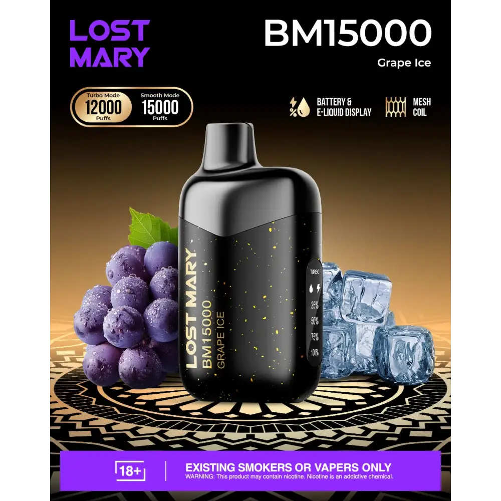 Lost Mary Bm15000 Puffs Disposable Vape - Grape Ice - Disposable Vape - Vapes Uae