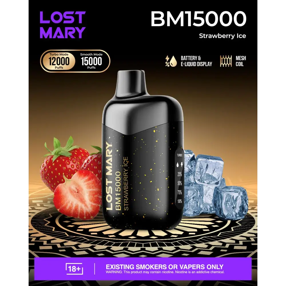 Lost Mary Bm15000 Puffs Disposable Vape - Strawberry Ice - Disposable Vape - Vapes Uae