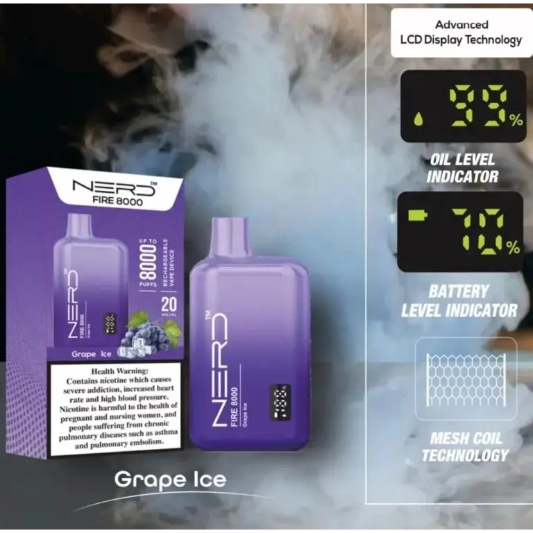 Nerd Fire 8000 Puffs Disposable Vape - Grape Ice / 20mg (2% ) - Disposable Vape - Vapes Uae