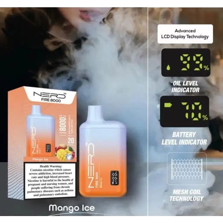 Nerd Fire 8000 Puffs Disposable Vape - Mango Ice / 20mg (2% ) - Disposable Vape - Vapes Uae