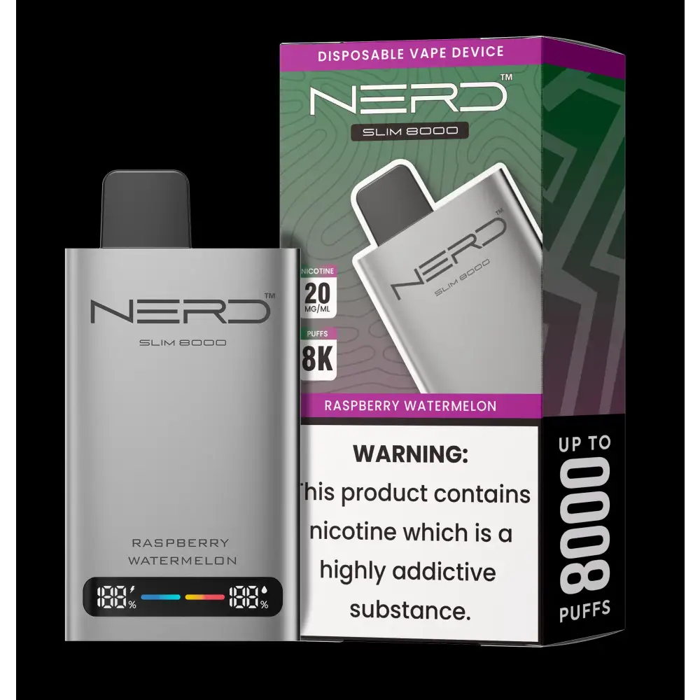 Nerd Slim 8000 Puffs Disposable Vape - Raspberry Watermelon - Disposable Vape - Vapes Uae