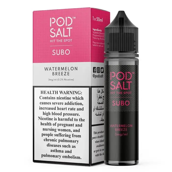 Pod Salt Subo 3mg/ml-50ml Vape Juice - Watermelon Breeze - E-liquid - Vapes Uae