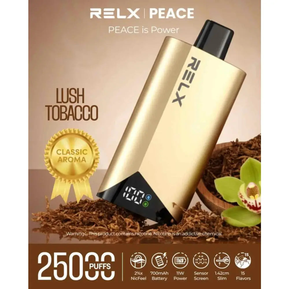 Relx Peace 25000 Puffs Disposable Vape - Lush Tobacco - Disposable Vape - Vapes Uae