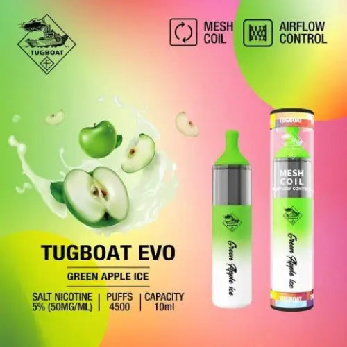 Tugboat Evo 4500 Puffs Disposable Vape - Green Apple Ice / 50mg (5% ) - Disposable Vape - Vapes Uae