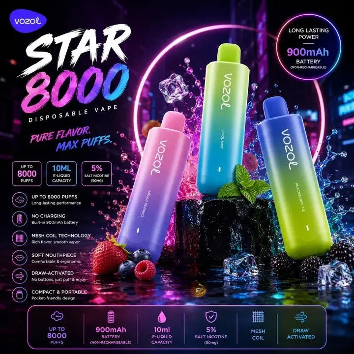Vozol Star 8000 Puffs Disposable Vape - Blue Razz Ice - Disposable Vape - Vapes Uae