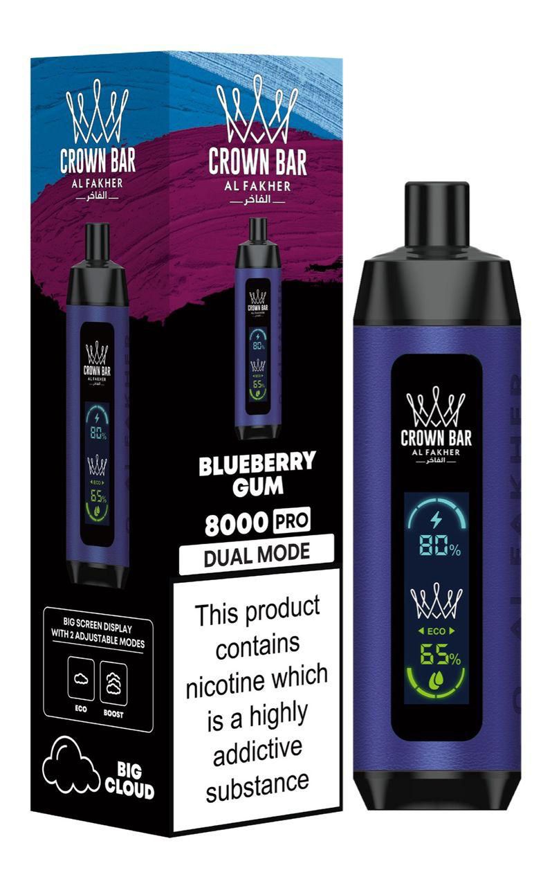 Al fakher 8000 puffs crown bar big cloud - blueberry gum - disposable vape - vapes uae