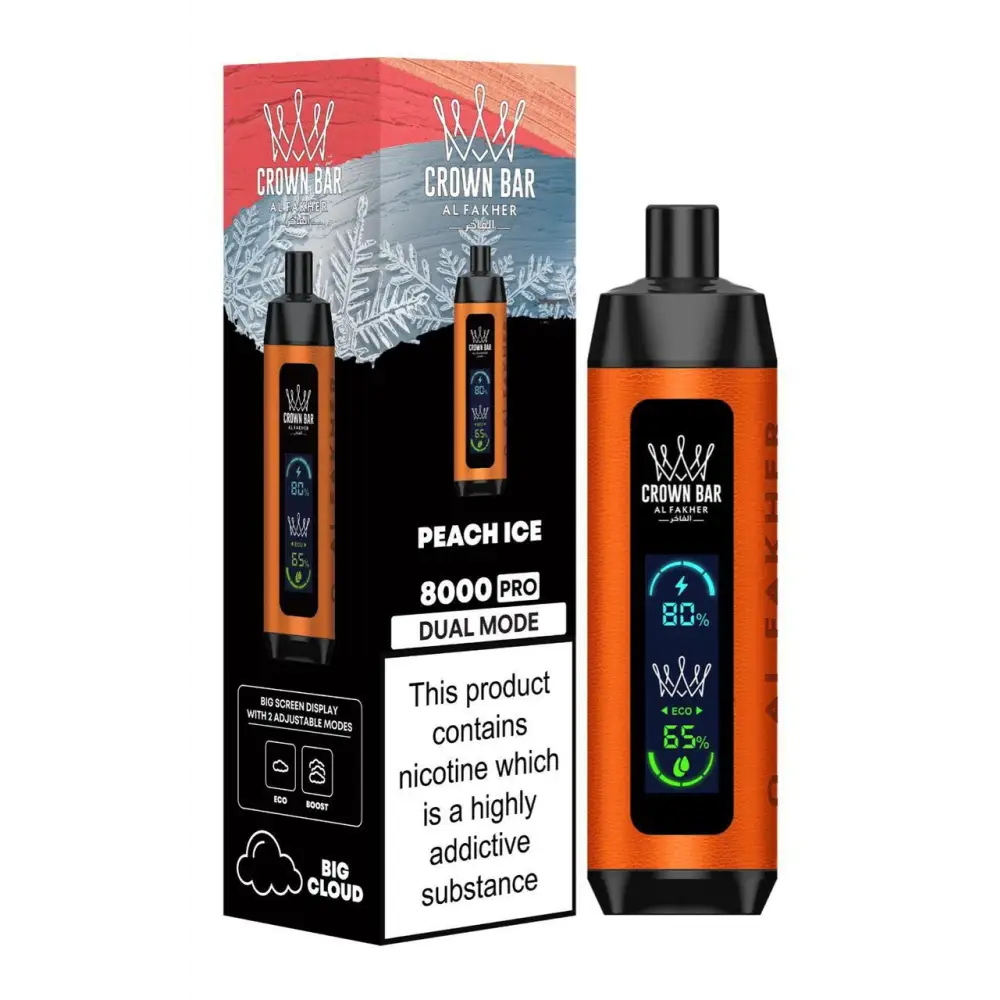 Al Fakher 8000 Puffs Crown Bar Big Cloud - Peach Ice - Disposable Vape - Vapes Uae