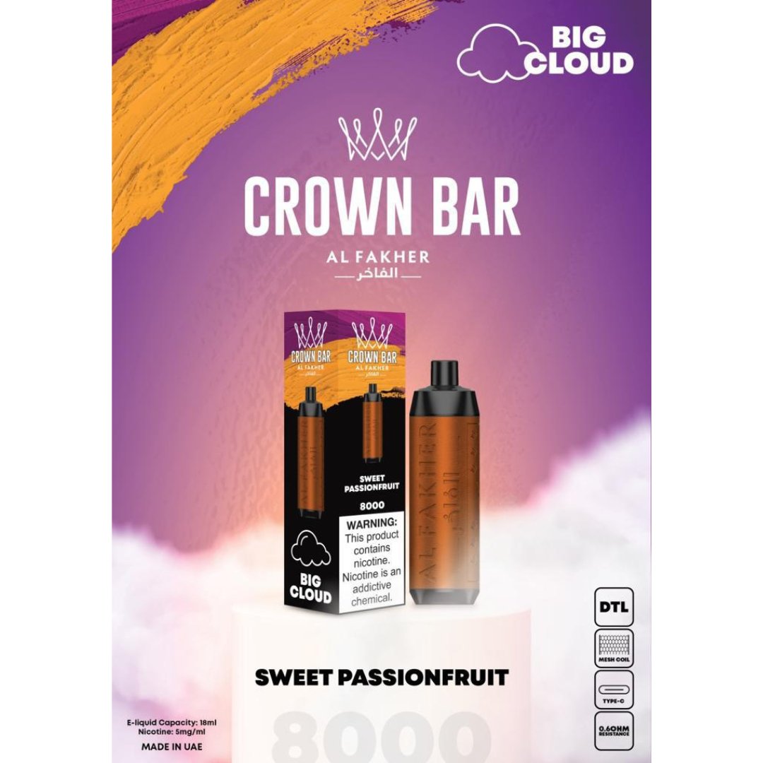 Al fakher 8000 puffs crown bar big cloud - sweet passionfruit - disposable vape