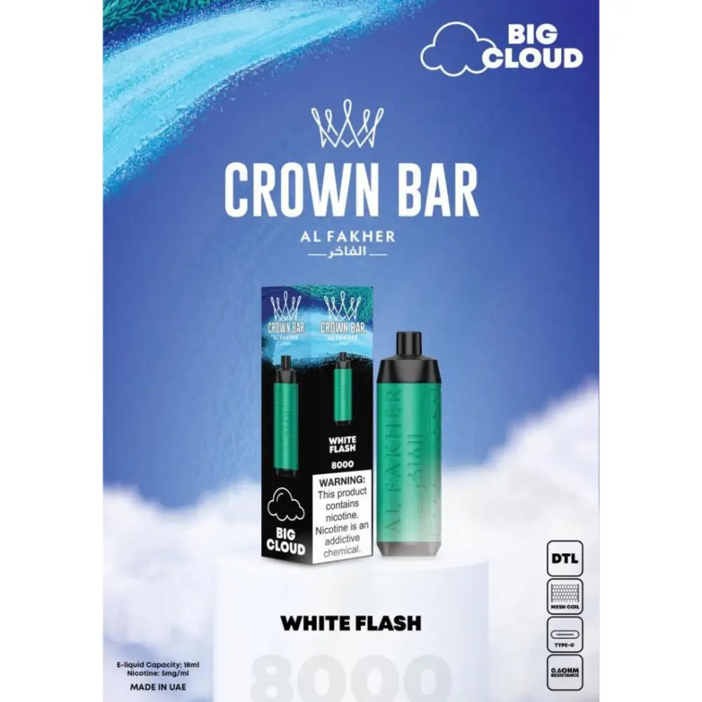 Al Fakher 8000 Puffs Crown Bar Big Cloud - White Flash - Disposable Vape - Vapes Uae