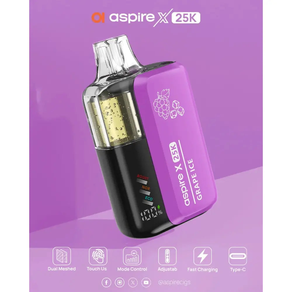 Aspire x 25000 Puffs Disposable Vape - Grape Ice - Disposable Vape - Vapes Uae
