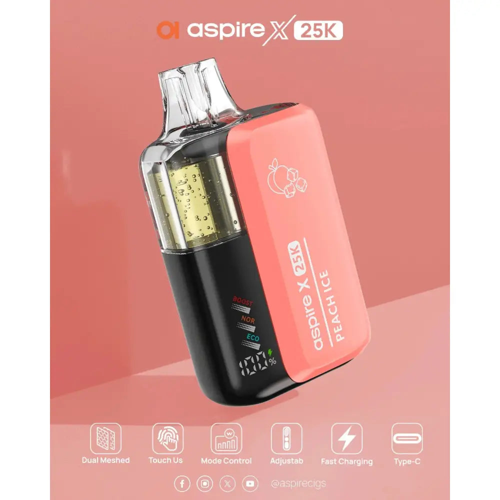Aspire x 25000 Puffs Disposable Vape - Peach Ice - Disposable Vape - Vapes Uae