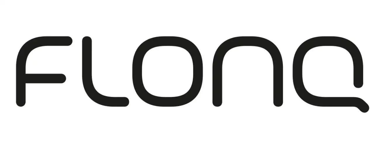 Black flonq logo design with rounded edges and bold lettering.