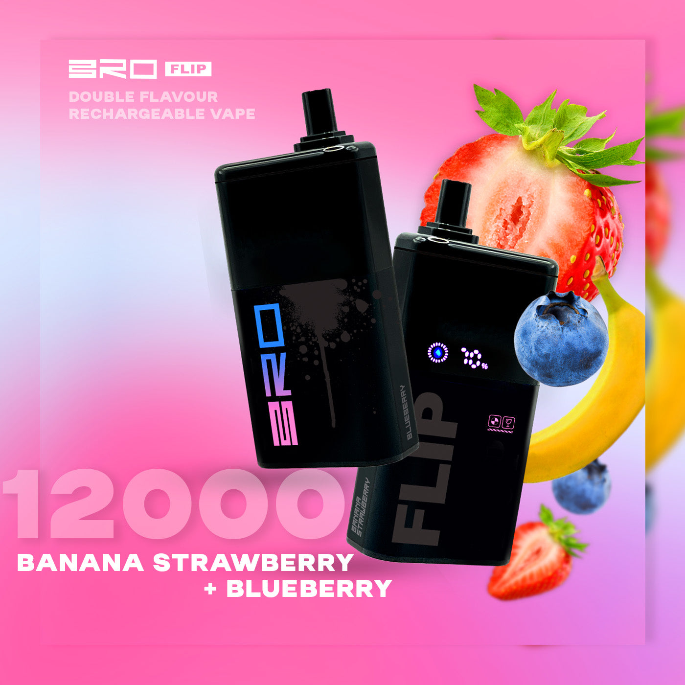 Bro flip 12k puffs - banana strawberry + blueberry - disposable vape