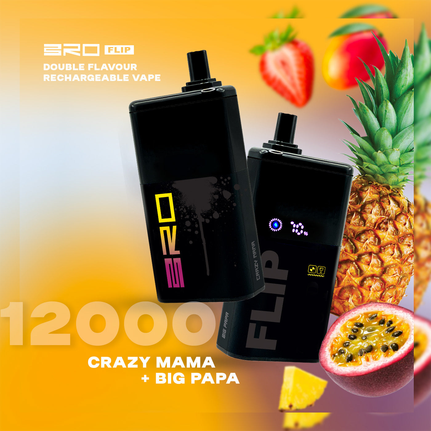 Bro flip 12k puffs - crazy mama + big papa - disposable vape - vapes uae