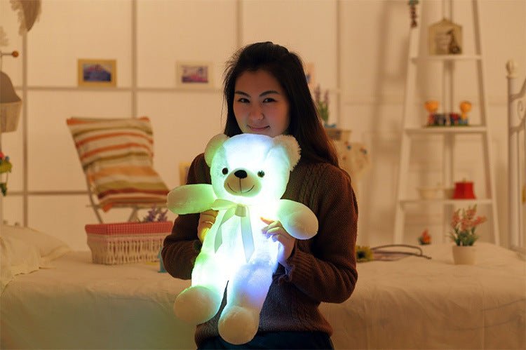 Colorful glow in the dark teddy bear - magical glowing plush toy for children - white / 30cm - toys