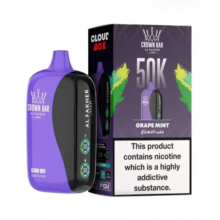 Crown Bar Al Fakher Cloud Box 50000 Puffs Disposable Vape - Grape Mint - Disposable Vape - Vapes Uae