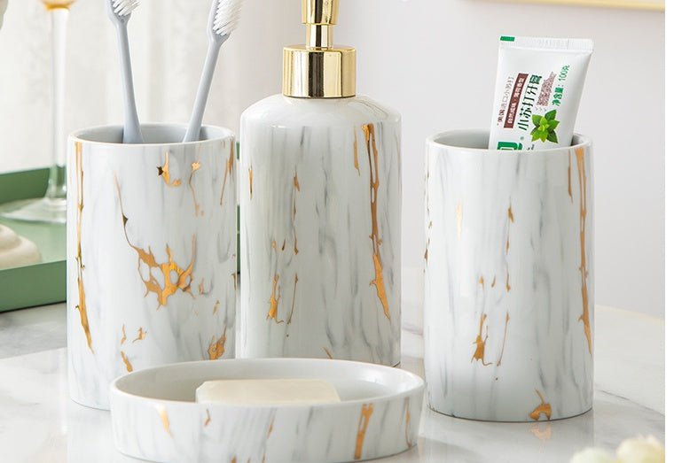 Elegant marble-inspired bathroom accessories set - white - bathroom accessories - vapes uae