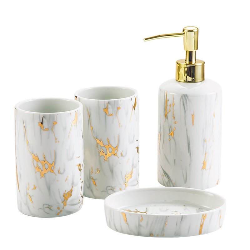 Elegant marble-inspired bathroom accessories set - white - bathroom accessories - vapes uae