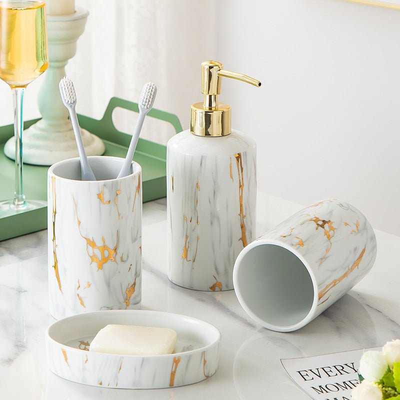 Elegant marble-inspired bathroom accessories set - white - bathroom accessories - vapes uae