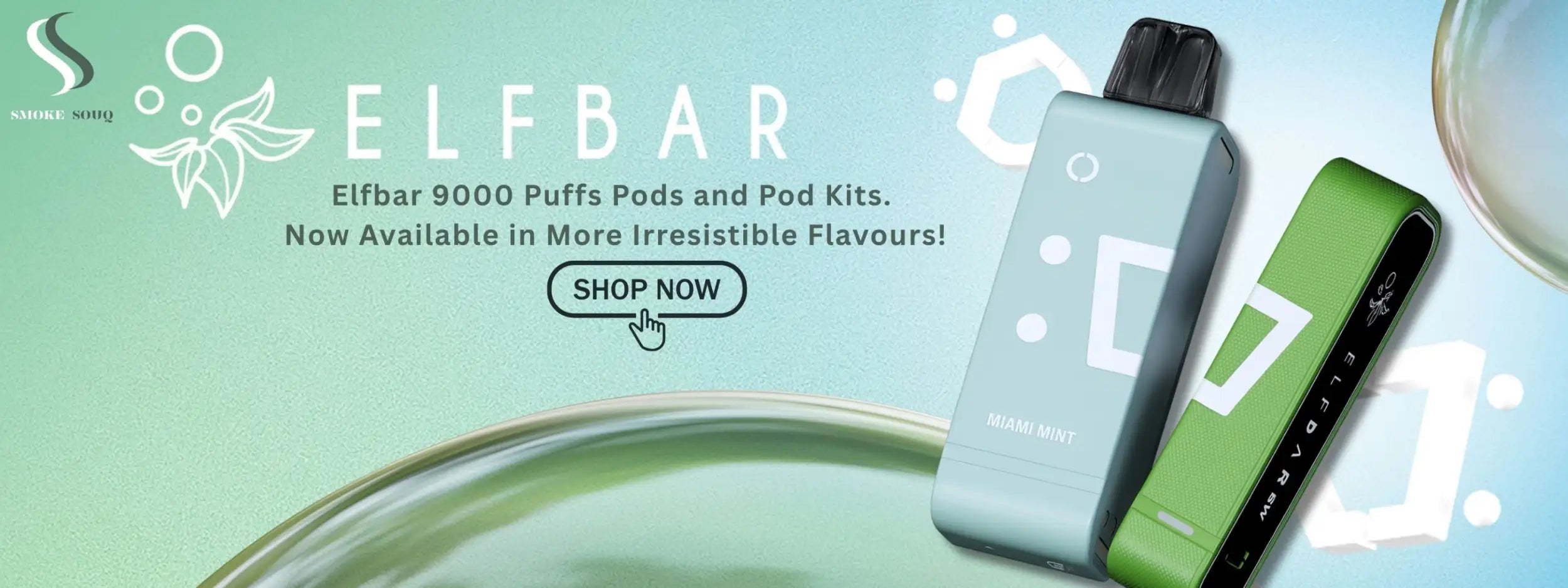 Elfbar 9000 puffs pod kit in green and white, sleek design with square cutouts.
