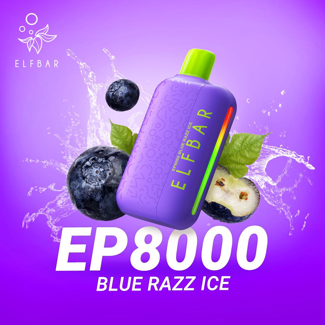 Elfbar ep8000 puffs - blue razz ice - disposable vape - vapes uae