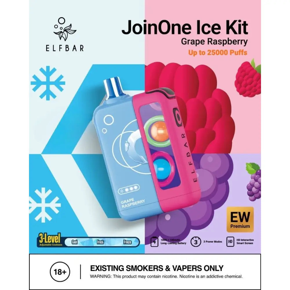 Elfbar Join one Ice Kit 25000 Puffs Disposable Vape - Grape Raspberry - Disposable Vape - Vapes Uae
