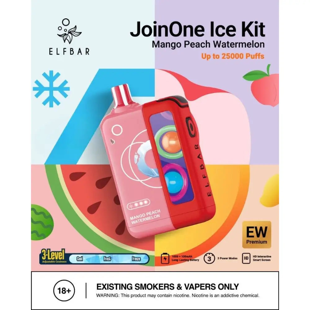 Elfbar Join one Ice Kit 25000 Puffs Disposable Vape - Mango Peach Watermelon - Disposable Vape - Vapes Uae
