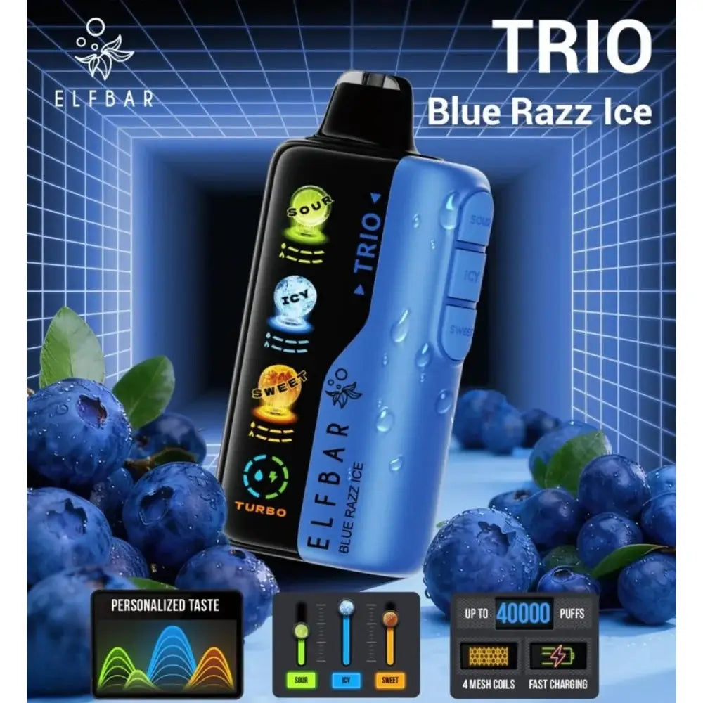 Elfbar Trio 40000 Puffs Disposable Vape - Blue Razz Ice - Disposable Vape - Vapes Uae