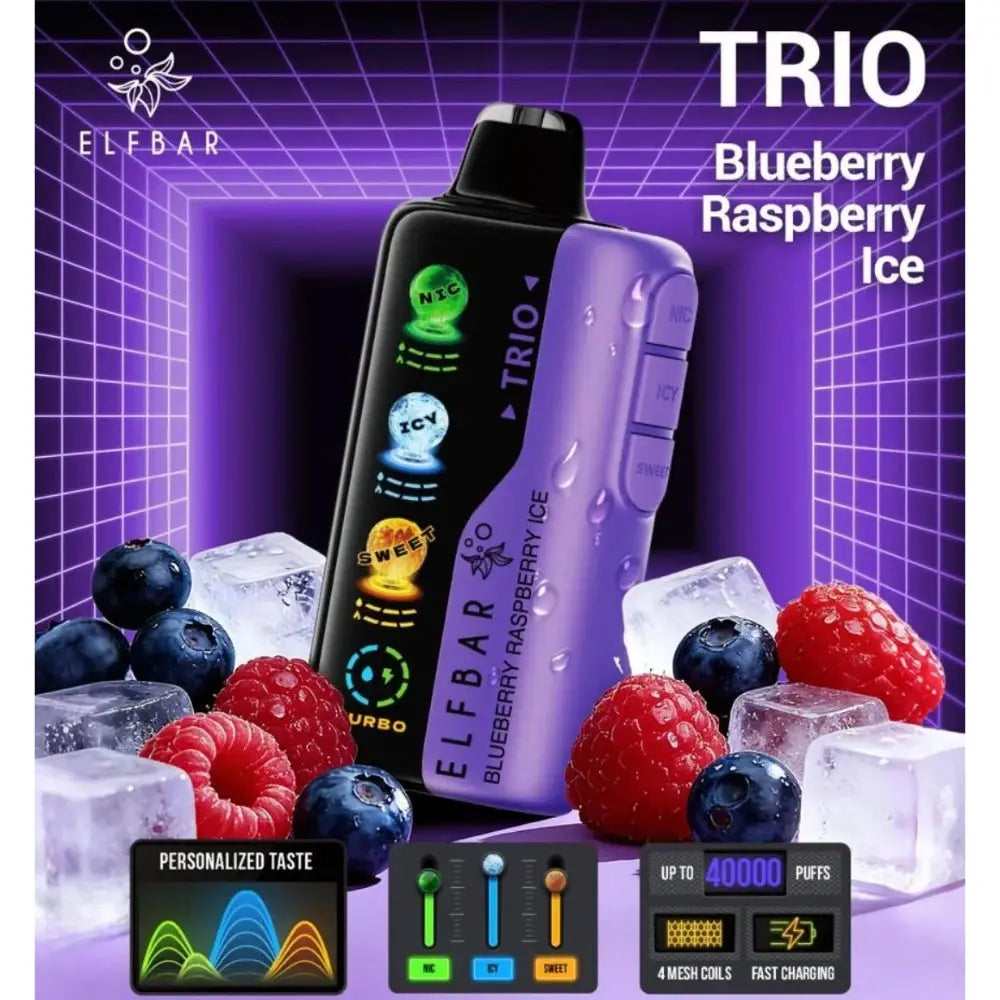 Elfbar Trio 40000 Puffs Disposable Vape - Blueberry Raspberry Ice - Disposable Vape - Vapes Uae