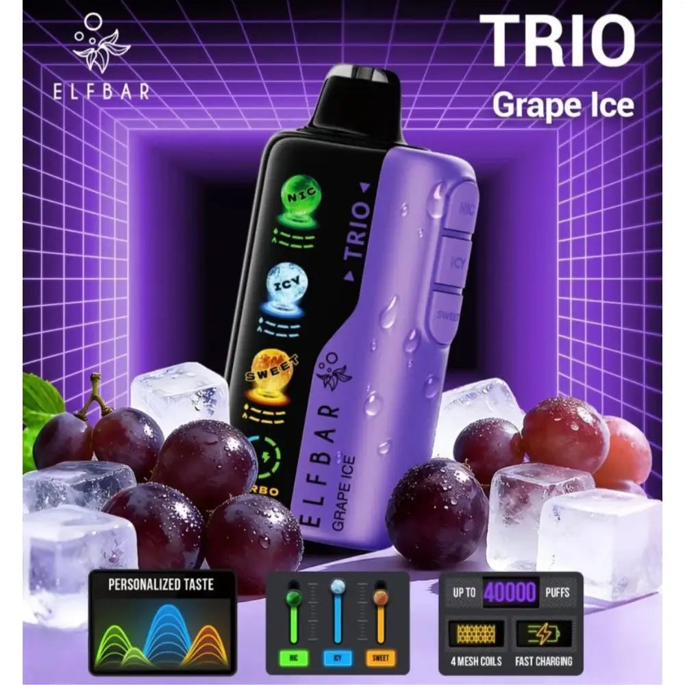 Elfbar Trio 40000 Puffs Disposable Vape - Grape Ice - Disposable Vape - Vapes Uae