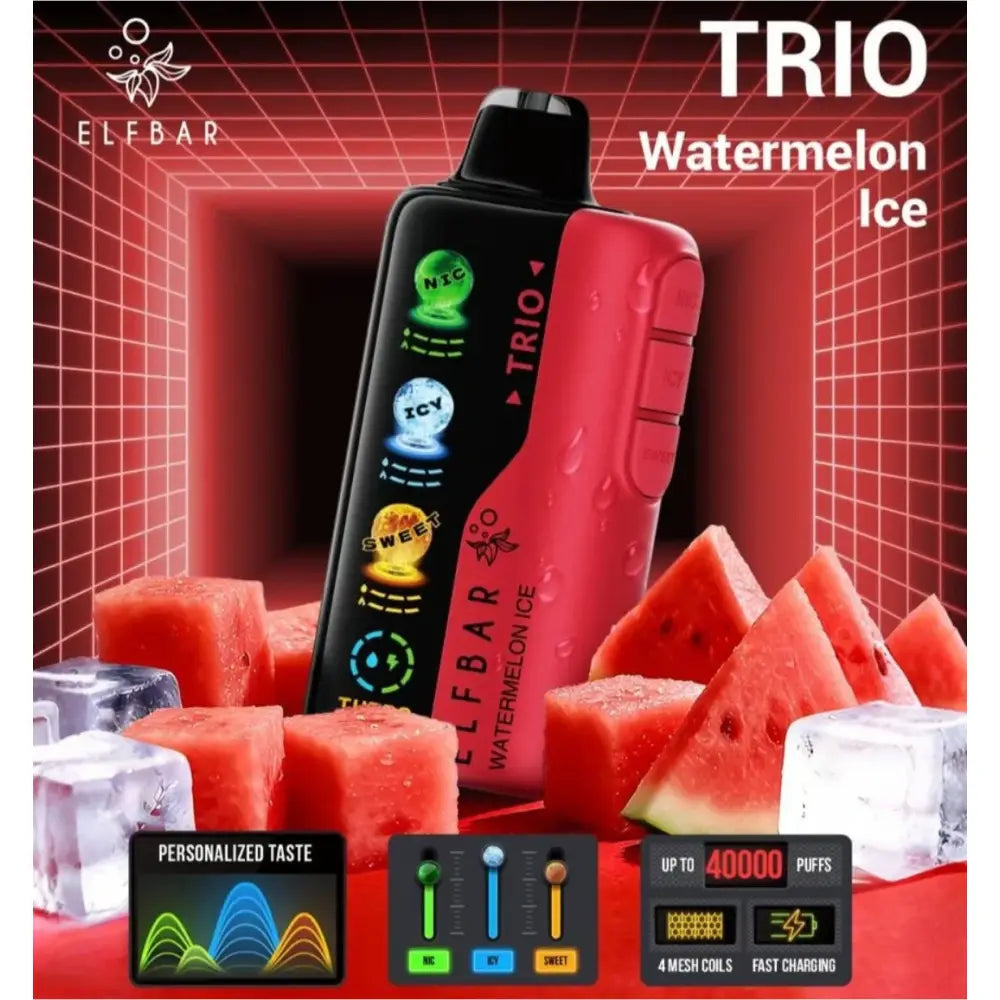 Elfbar Trio 40000 Puffs Disposable Vape - Watermelon Ice - Disposable Vape - Vapes Uae