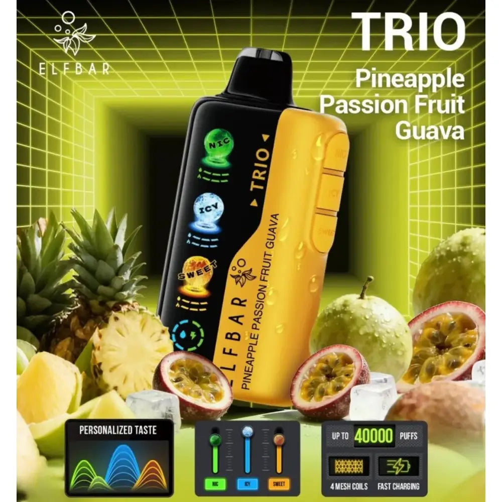 Elfbar Trio 40000 Puffs Disposable Vape - Pineapple Passion Fruit Guava - Disposable Vape - Vapes Uae