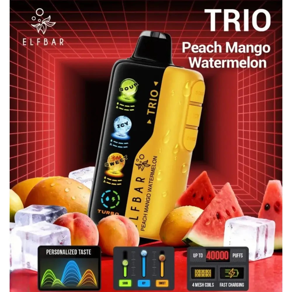 Elfbar Trio 40000 Puffs Disposable Vape - Peach Mango Watermelon - Disposable Vape - Vapes Uae