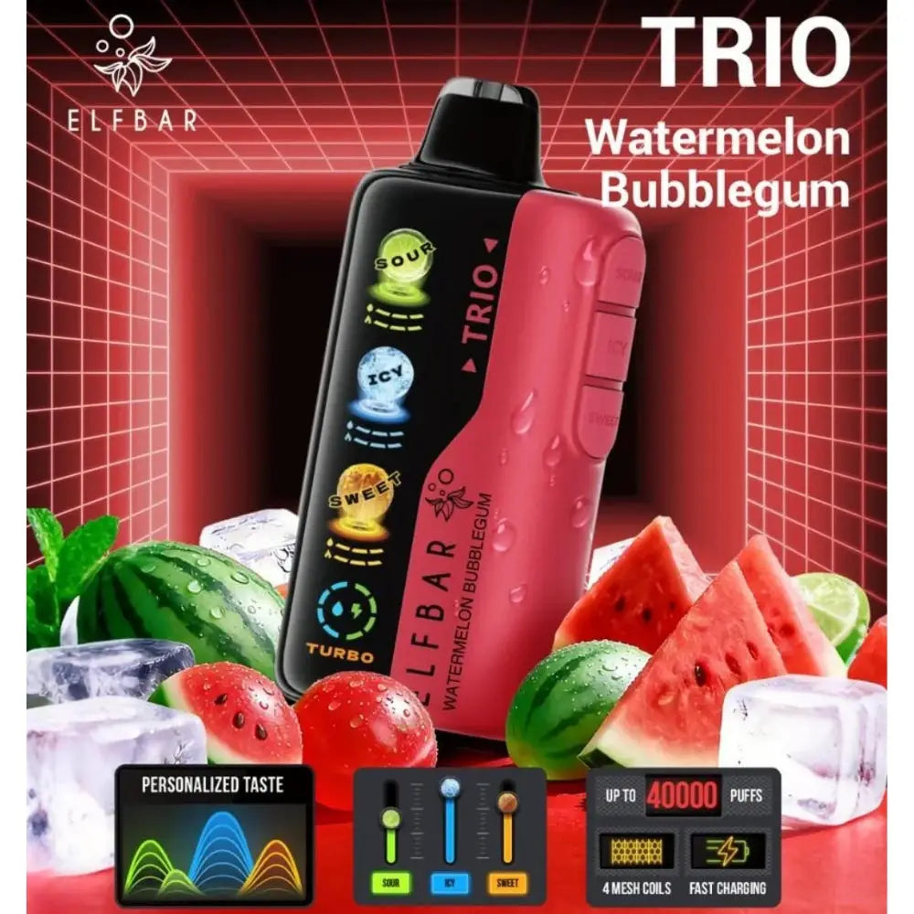 Elfbar Trio 40000 Puffs Disposable Vape - Watermelon Bubblegum - Disposable Vape - Vapes Uae