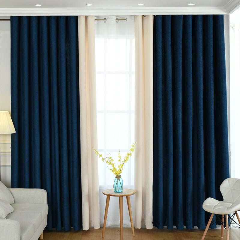 High shading chenille curtains - solid color - for living room and bedroom - dark blue / cloth whole - home decor