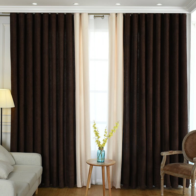 High shading chenille curtains - solid color - for living room and bedroom - dark coffee / cloth whole - home decor