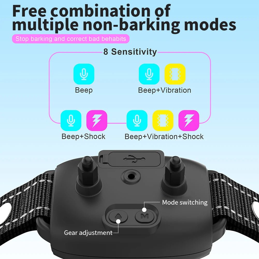 Intelligent anti-bark dog trainer - waterproof with hd display - smart automatic anti barking dog collar